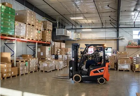 threads warehouse with fork lift